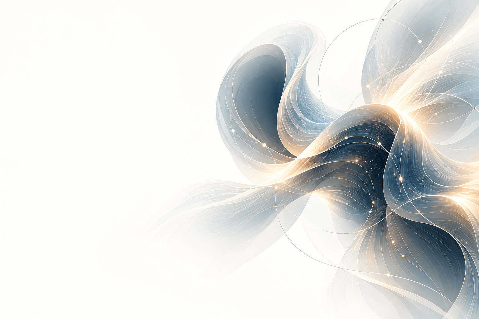Translucent flowing forms, fine data threads and luminous connections